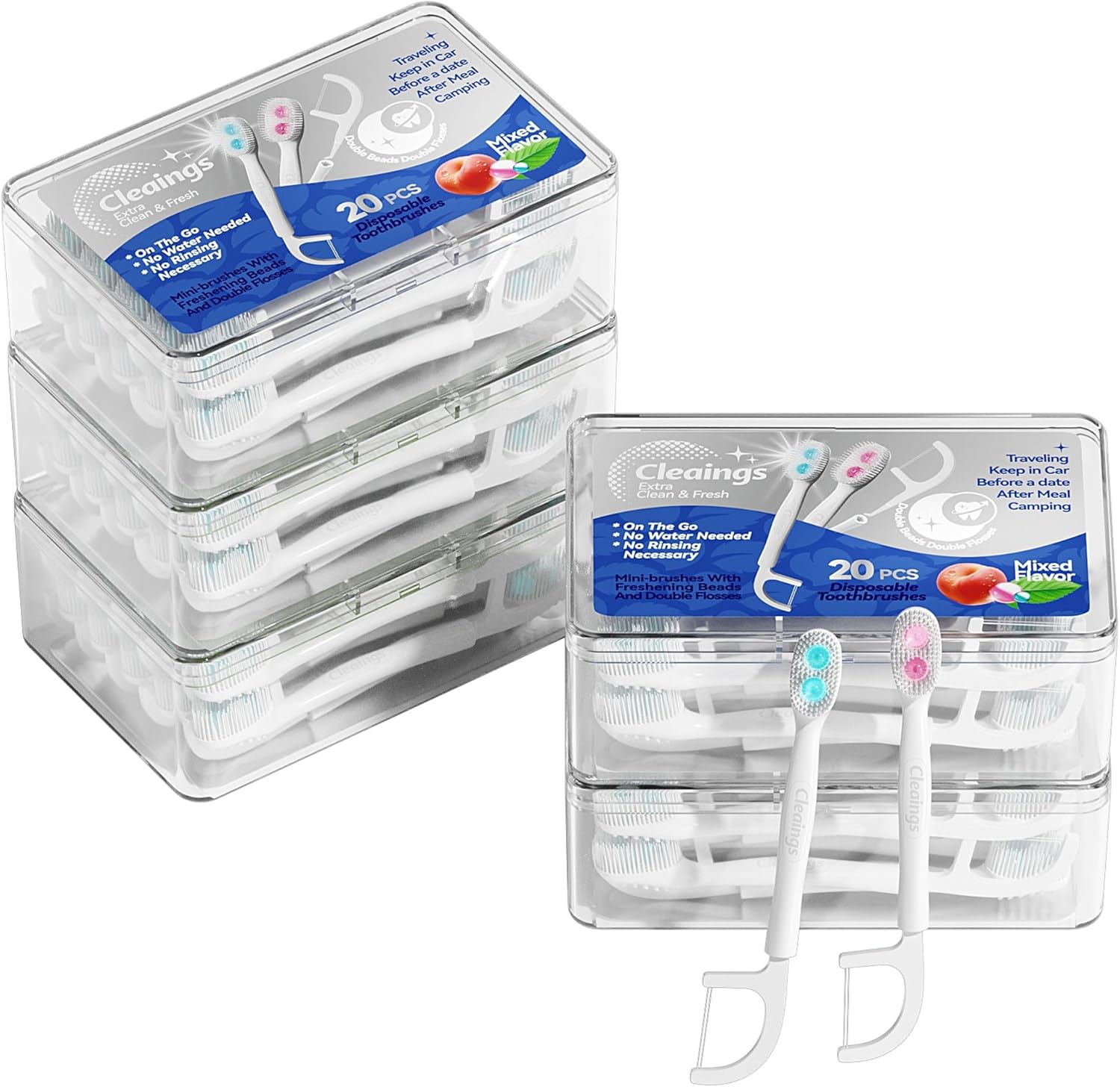 Disposable Toothbrushes with Double Cleaning Beads for Travel