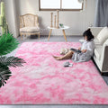 Fluffy Pink White Rugs for Bedroom Living Room - Soft Plush 6x9