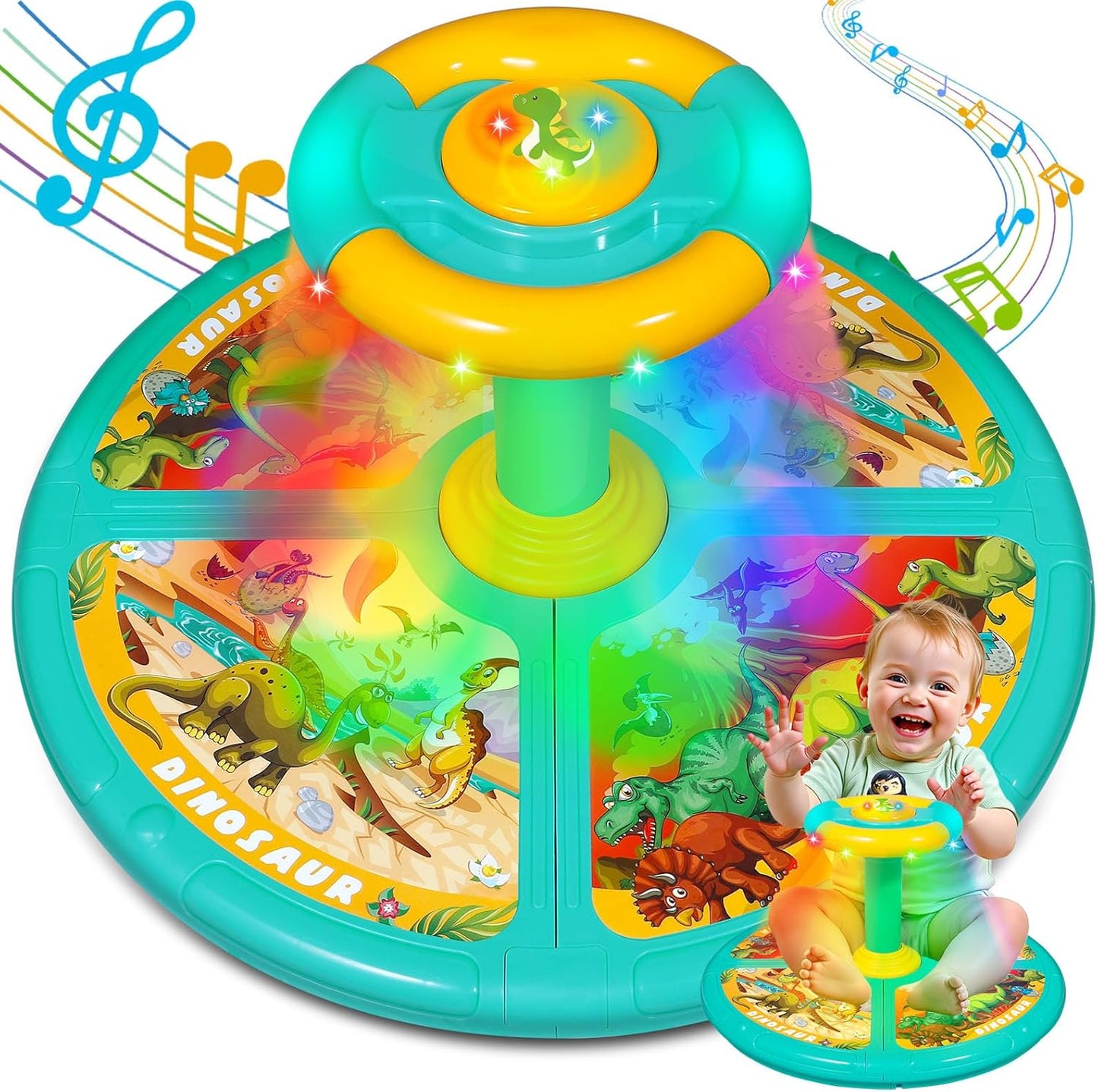 Dinosaur Sit and Spin Toys for Toddlers with Music & Lights