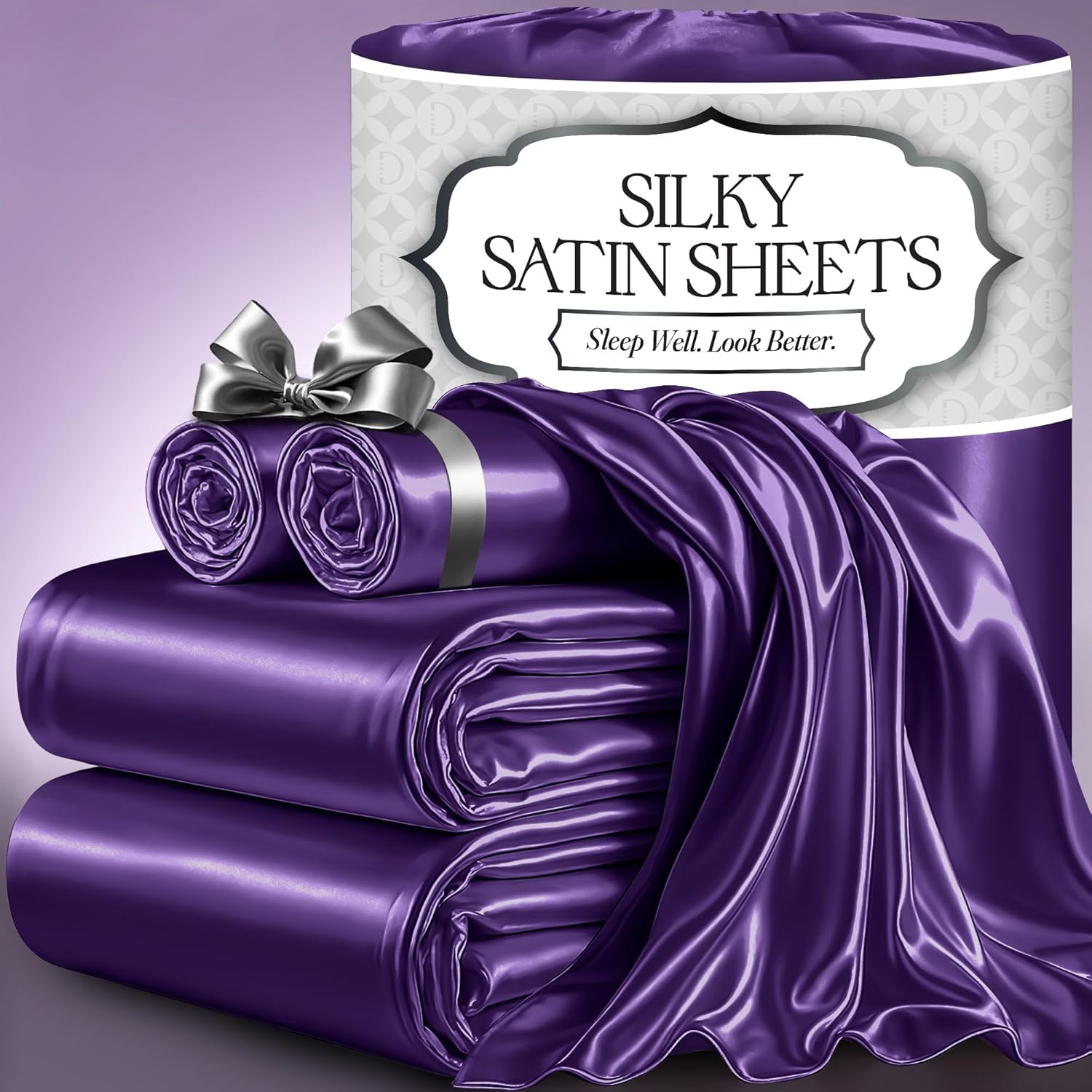 Decolure Satin Bed Sheets - Luxury Silky Queen Size Set