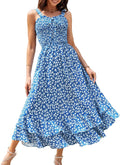 Floral Boho Maxi Sundress Square Neck Strapped Swing A Line