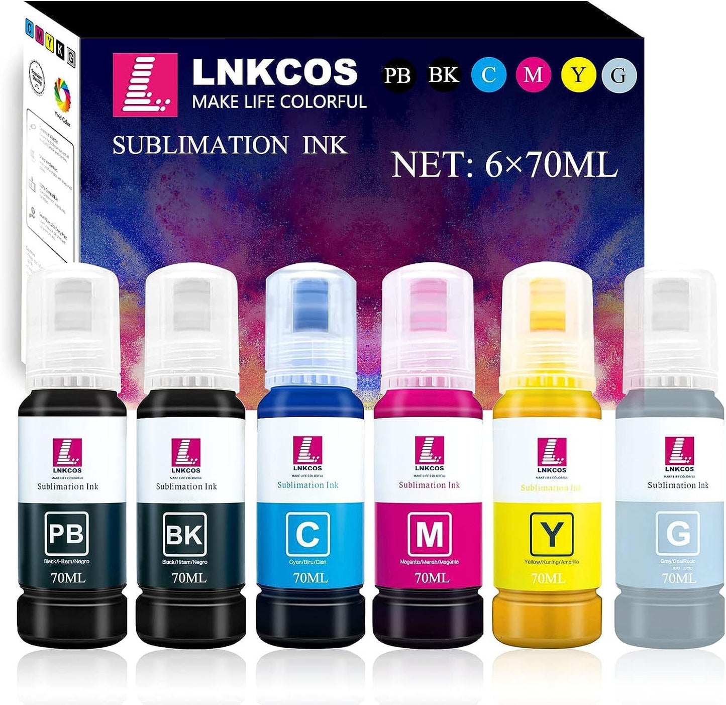 Vibrant Colors! Sublimation Ink for Epson Printers, 6-Pack