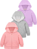 Cooraby 3 Pieces Baby Girls Fleece Full-Zip Hoodies - Winter Pack