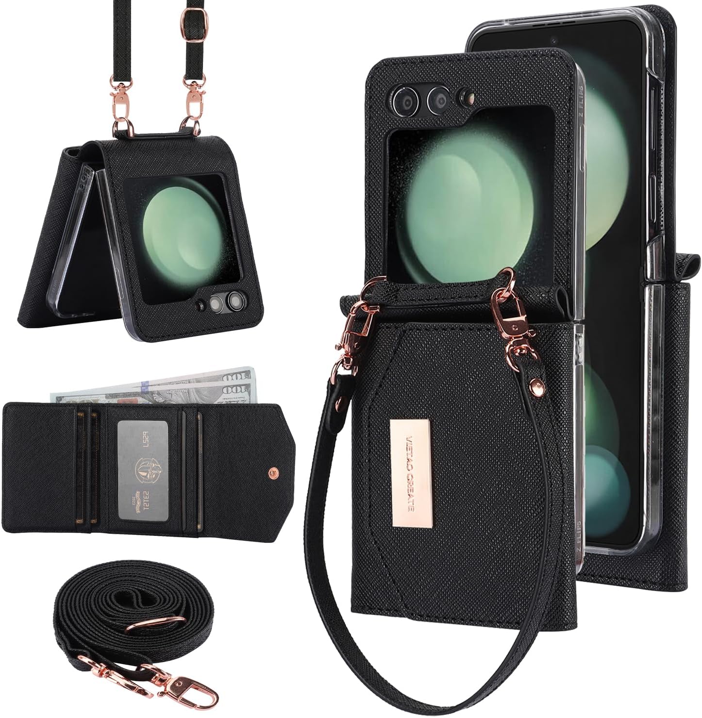 Samsung Galaxy Z Flip 6 Wallet Case with Cash Slot and Strap