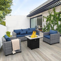4 Piece Wicker Patio Furniture Set with Fire Pit Table Comfort