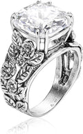 Sterling Silver Cushion CZ Ring for Women - Vintage Floral Statement