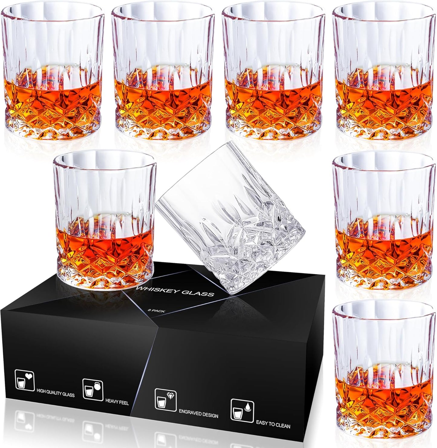 Crystal Whiskey Glasses Set, 8-Piece Gift Box - Elevate Your Drinking Experience