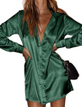 Zeagoo Satin Button Down Mini Dress - Comfortable V-Neck Tunic ()