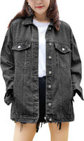 Omoone Women's Oversized Mid Long Denim Jacket - Loose Boyfriend Fit