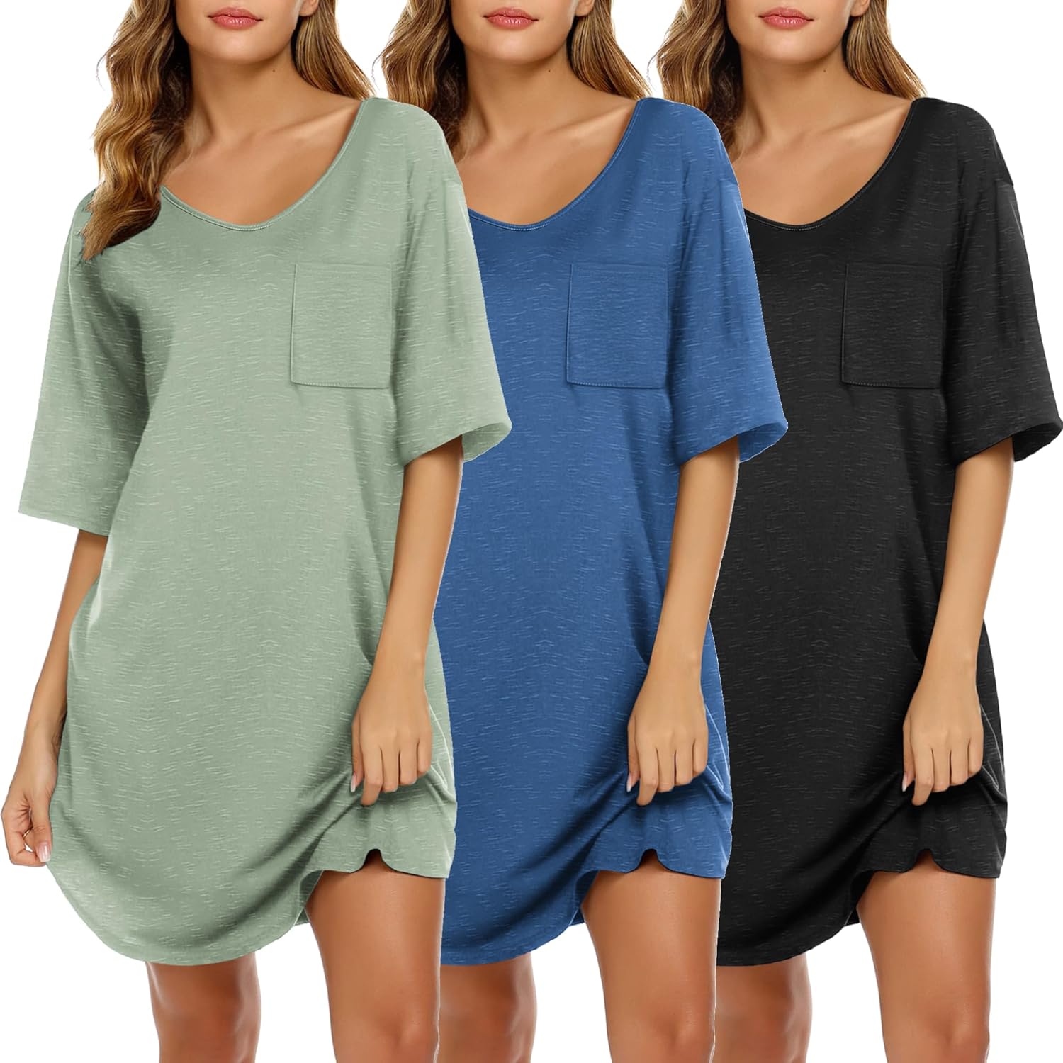 Ekouaer Nightgowns for Women - 3 Pack Stylish Sleepshirts