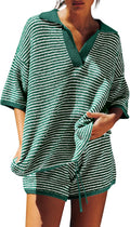 Tankaneo Womens Sweater Set 2 Piece Knit Shorts Lounge Set - Oversized