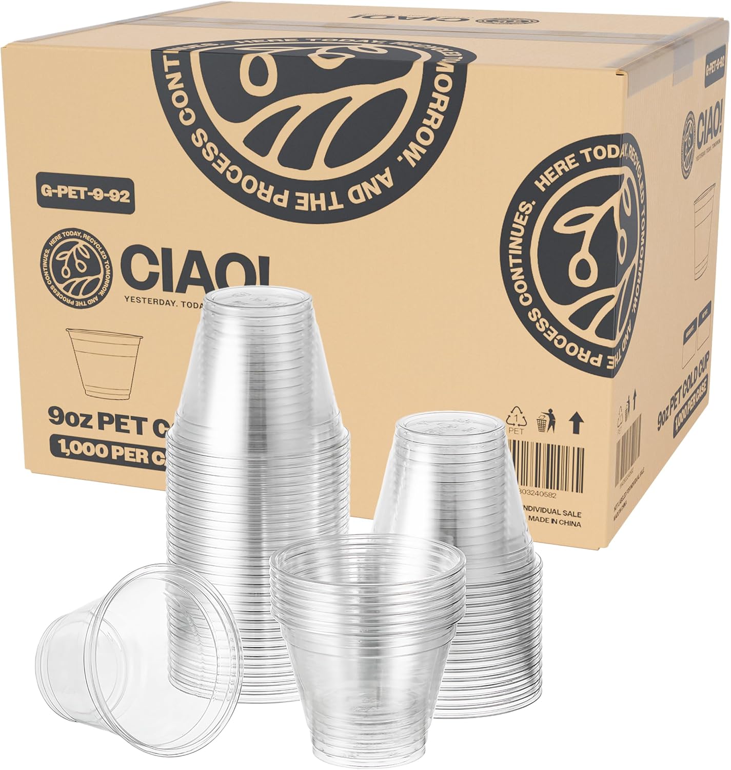 CIAO! 9OZ PET Plastic Cold Drink Cup for Smoothies and Iced Coffee