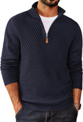 Mens Quarter Zip Sweater Casual Slim Fit Pullover - Twill Texture