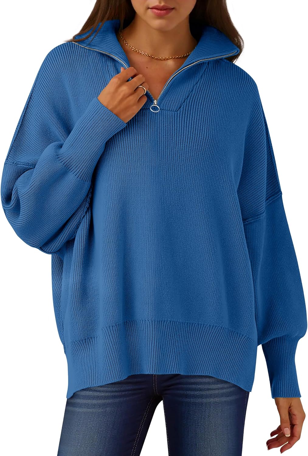 Oversized Fashion Long Sleeve Quarter Zip Sweater for Women