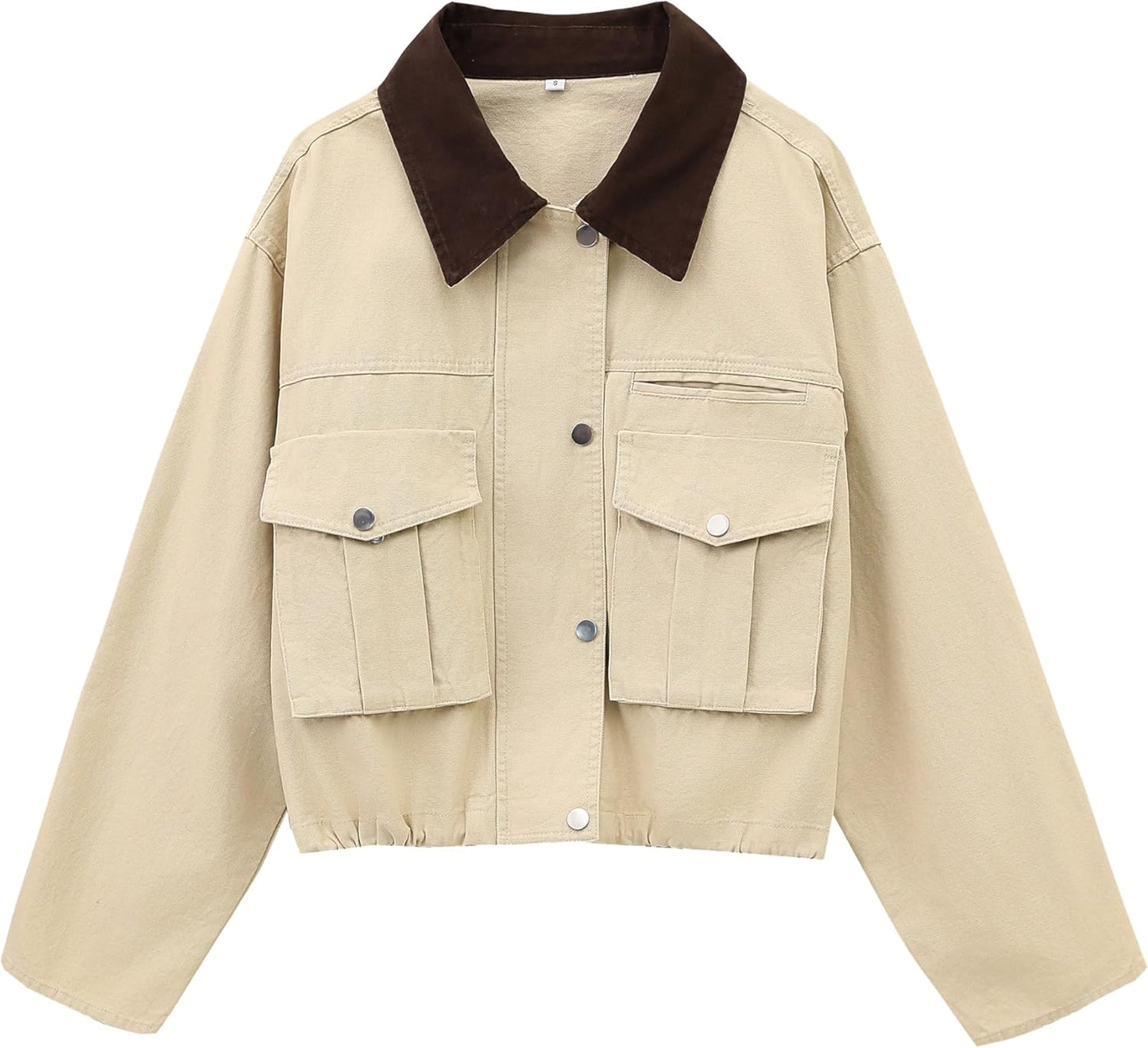 Womens Cropped Jacket with Contrast Collar for Stylish Outfits