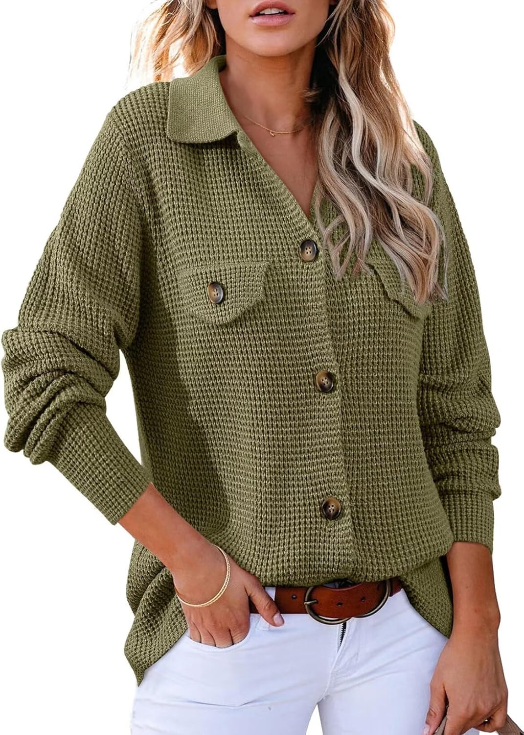 Astylish Women Waffle Knit Sweater Shacket for Fall Fashion
