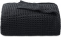 Cotton Waffle Throw Blanket 50x70 in - Black, Breathable Soft Throw