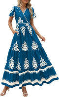 PRETTYGARDEN Womens 2025 V Neck Boho Maxi Dress - Flowy Tiered Style