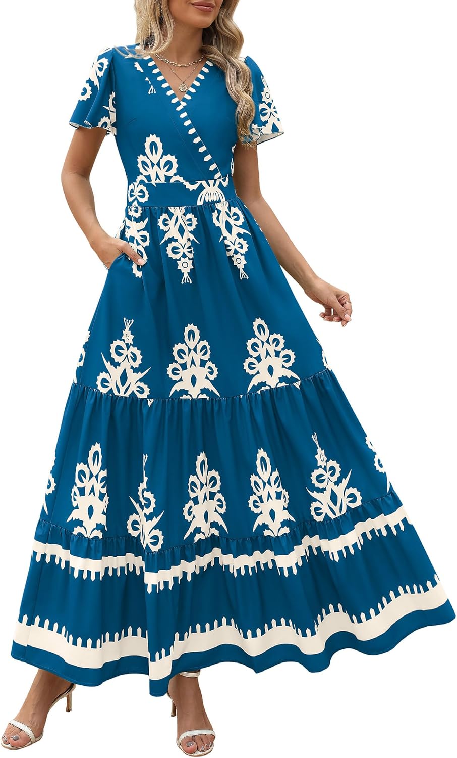 PRETTYGARDEN Womens Boho Maxi Dress with Pockets for Summer