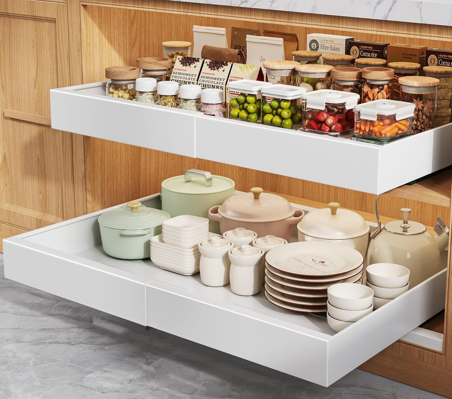 Pull Out Cabinet Organizers 21in Deep with Adjustable Width