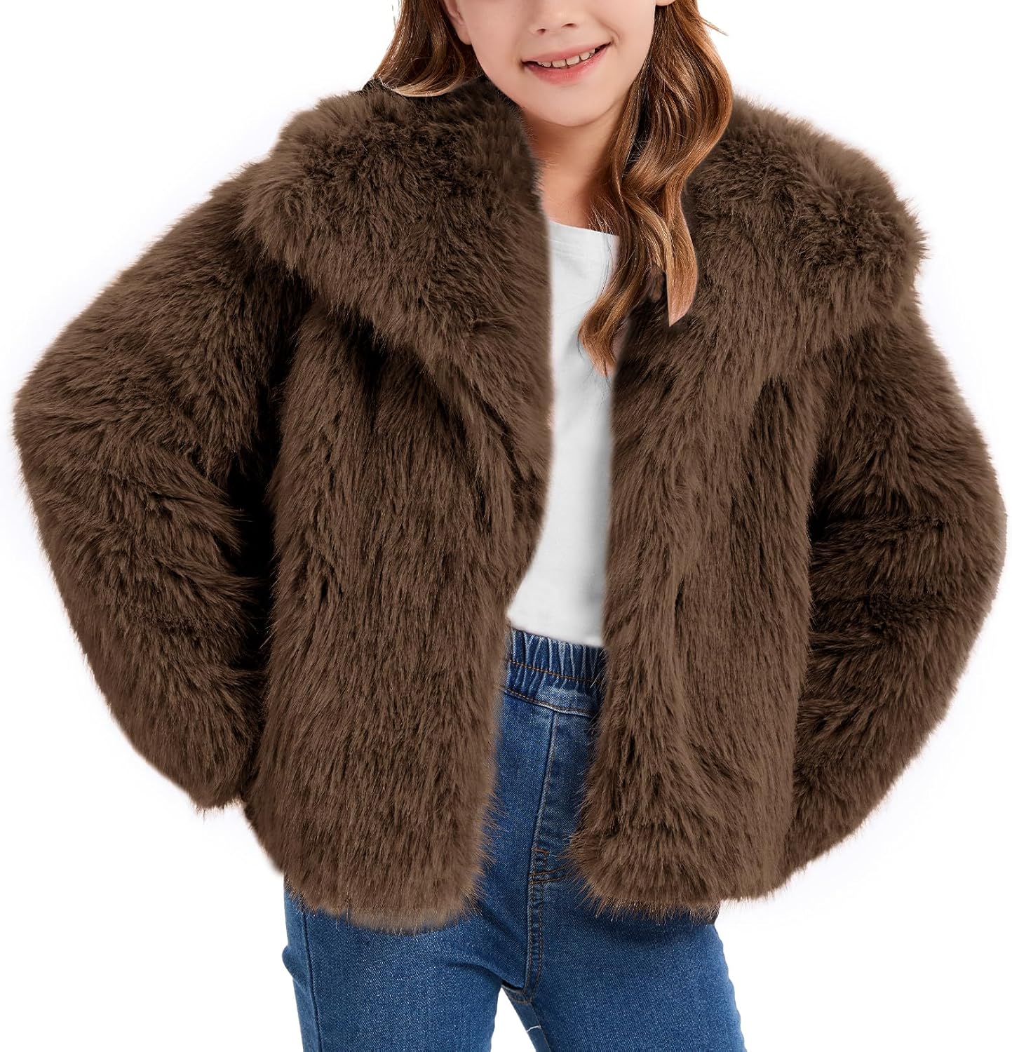 Girls Faux Fur Coat Fluffy Fleece Jacket for Winter Warmth