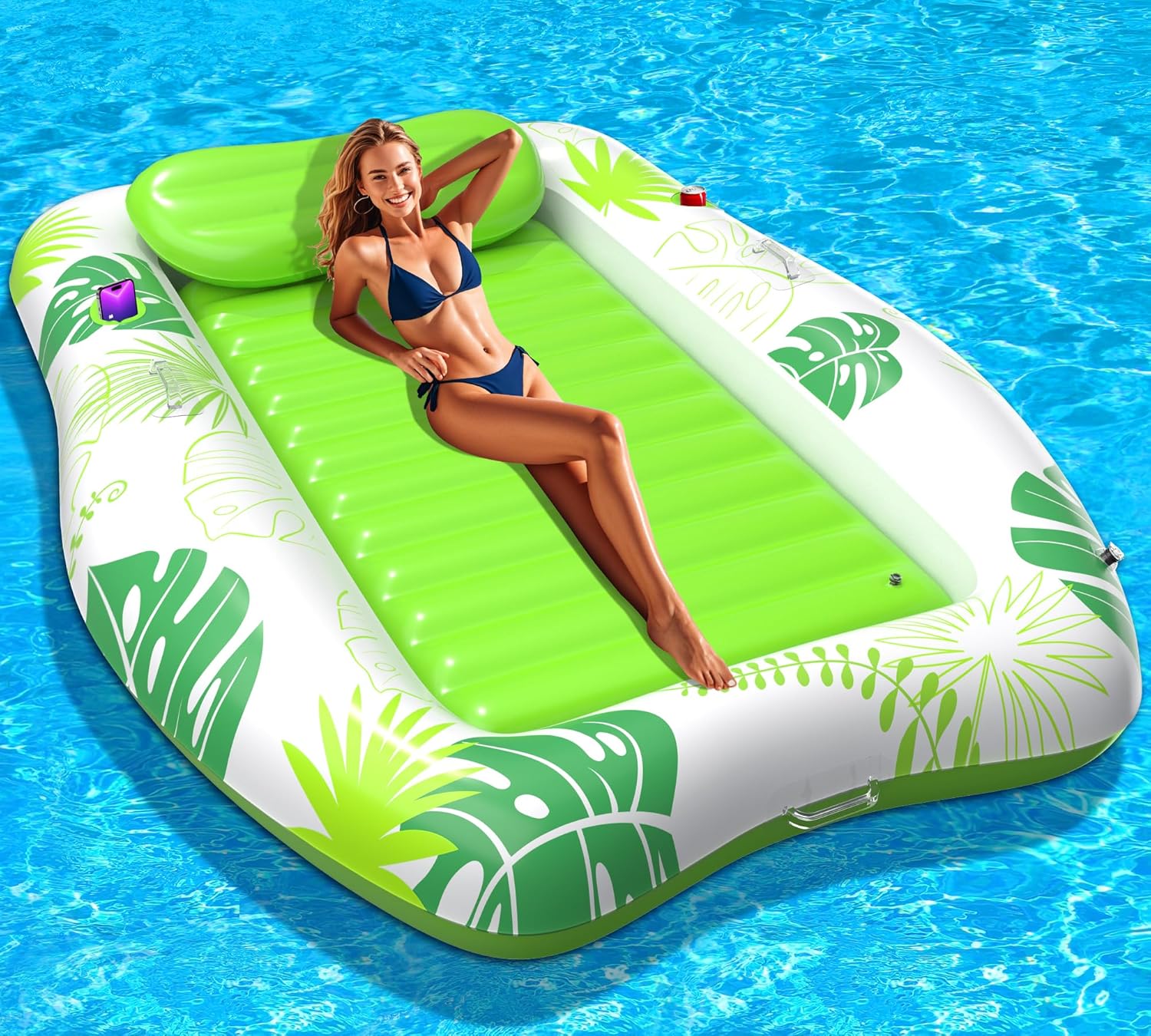 Inflatable Tanning Pool Float for Adults with Head Rest
