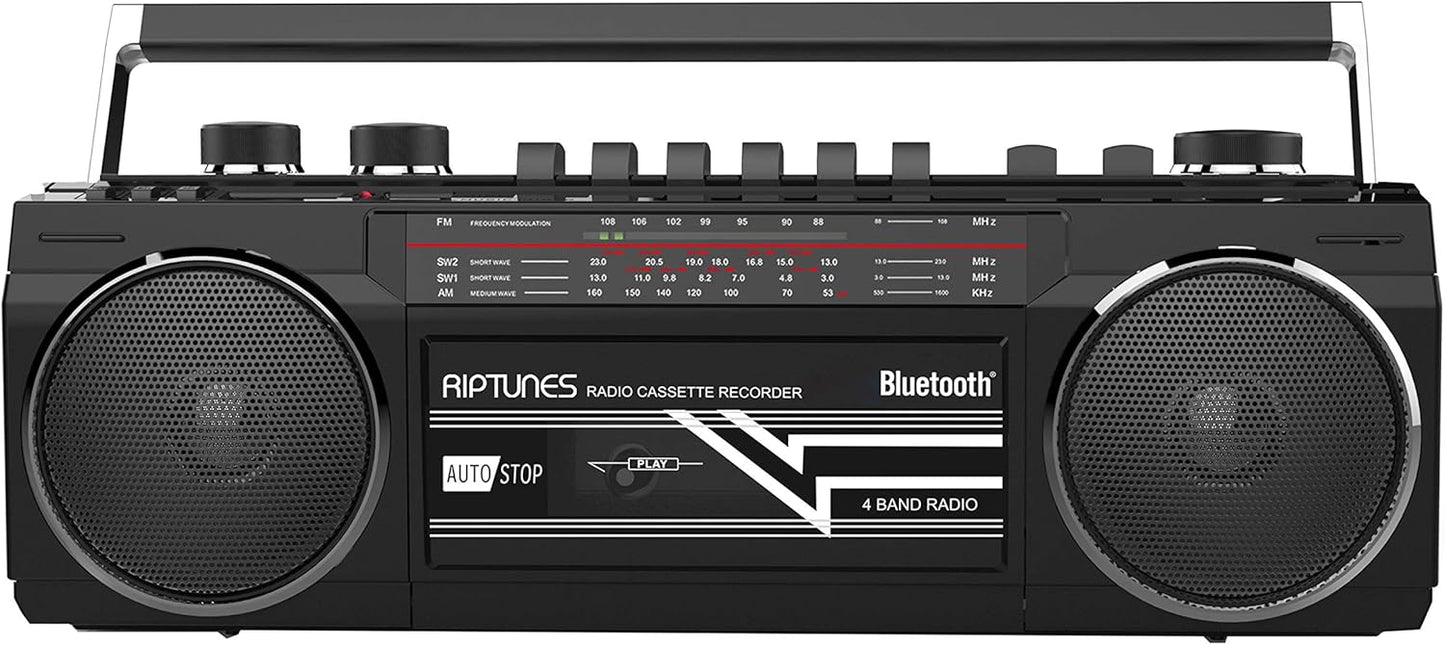 Riptunes Cassette Boombox with Bluetooth and AM/FM Radio