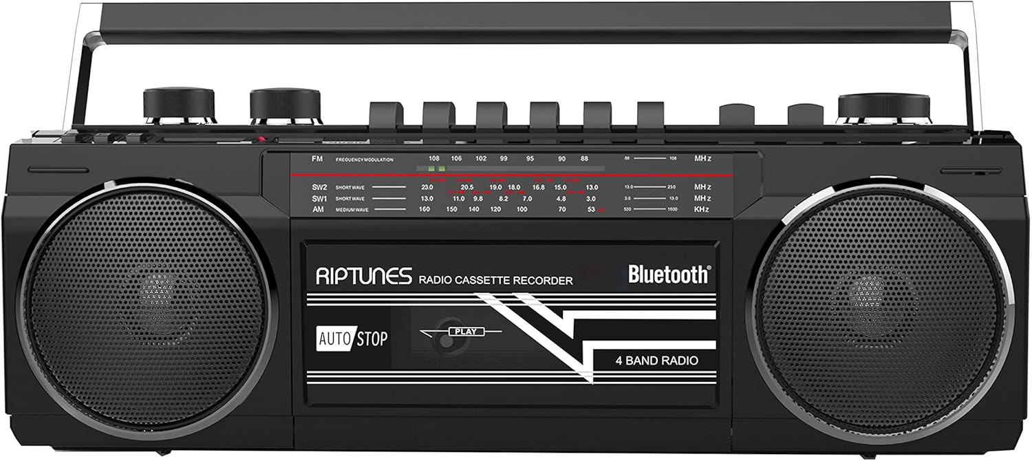 Riptunes Cassette Boombox with Bluetooth and AM/FM Radio