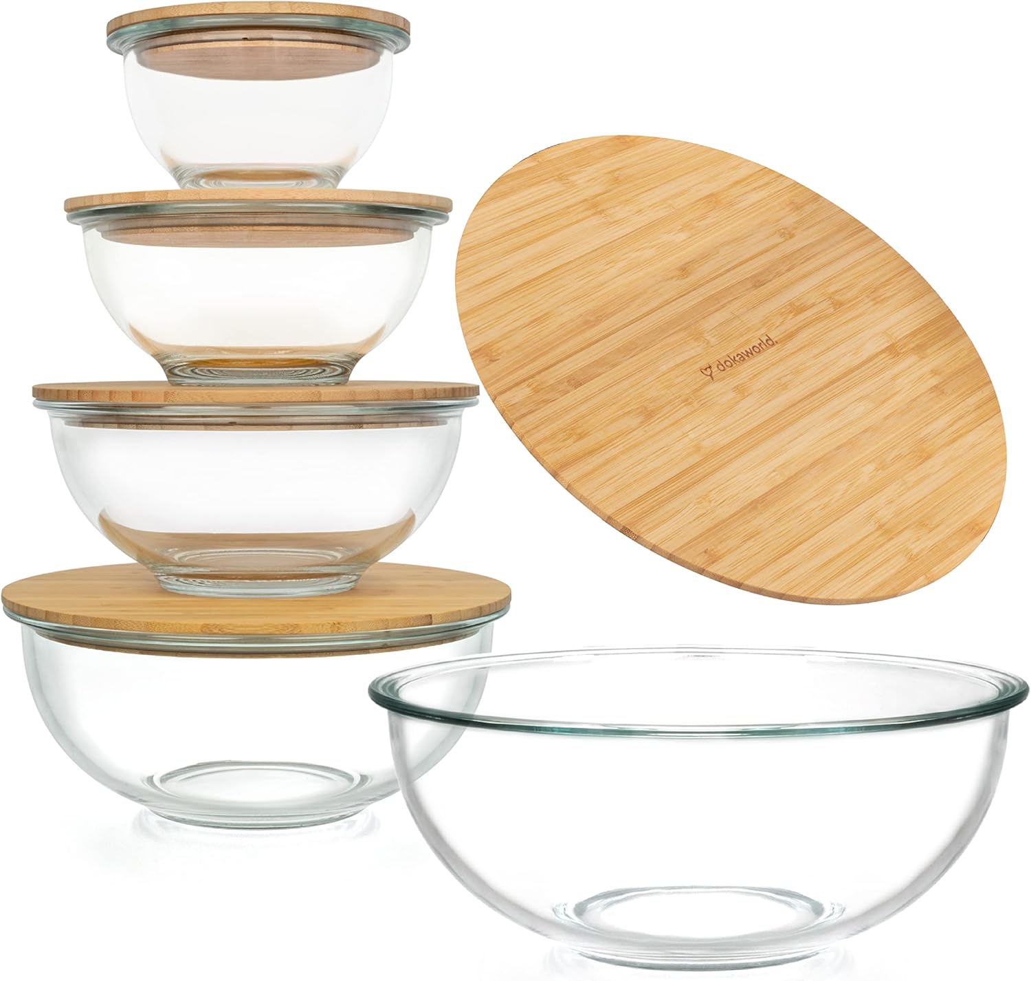 Stackable Space-Saving Set of 5 Nesting Glass Bowls for Kitchen