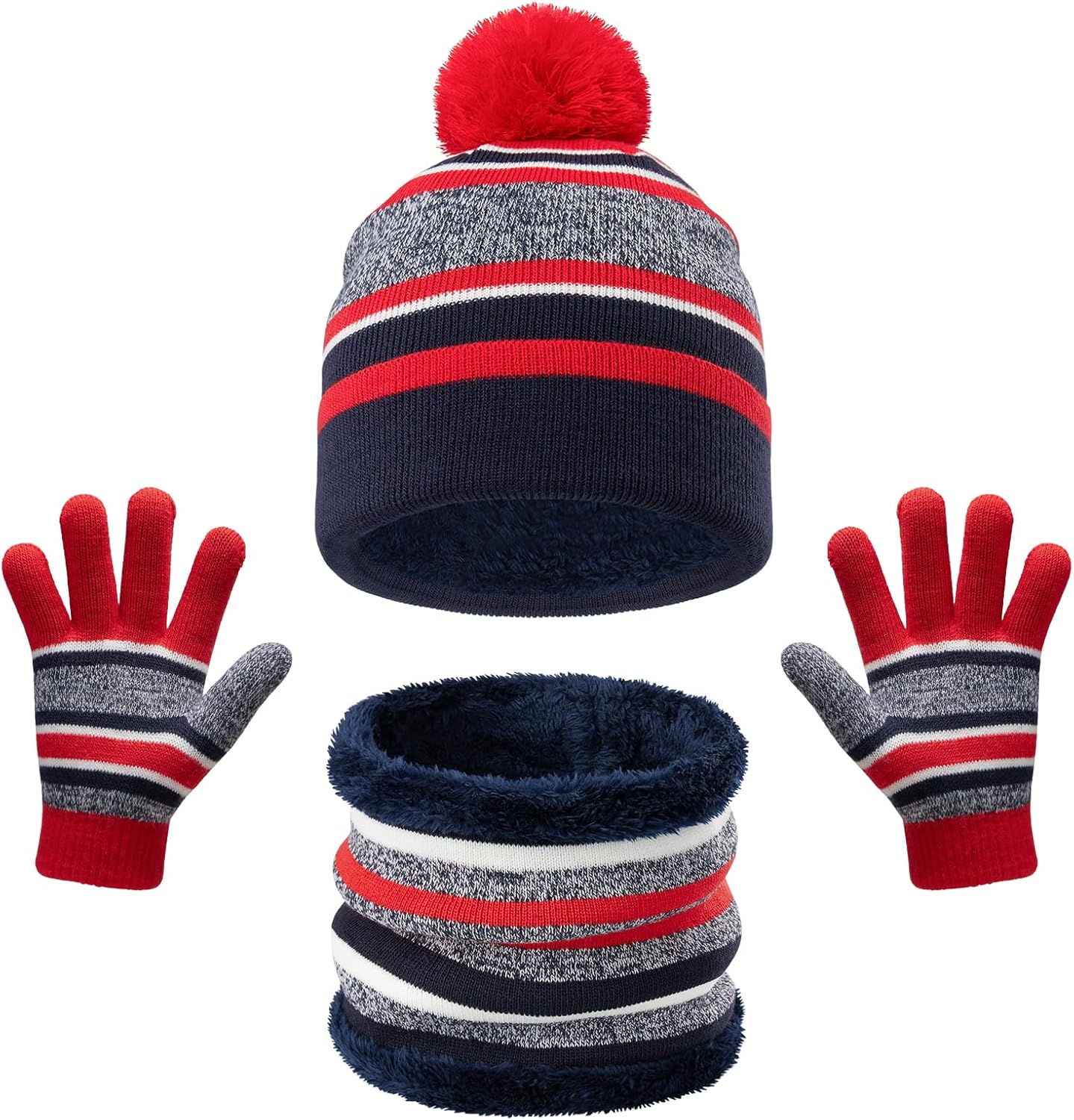 OZERO Kids Winter Knit Hat Gloves Scarf Set for 3-8 Years