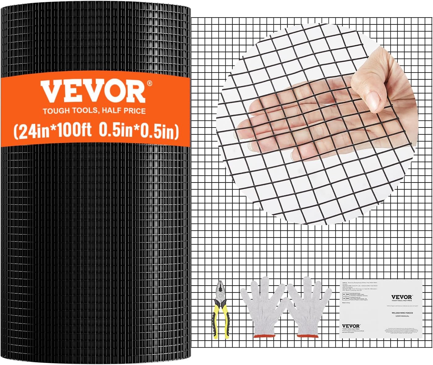 VEVOR Hardware Cloth 24in x 100ft Galvanized Wire Mesh Roll