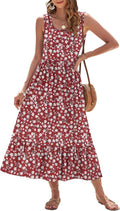 Womens Sleeveless Maxi Dress with Pockets - Flowy Summer Tiered Dress