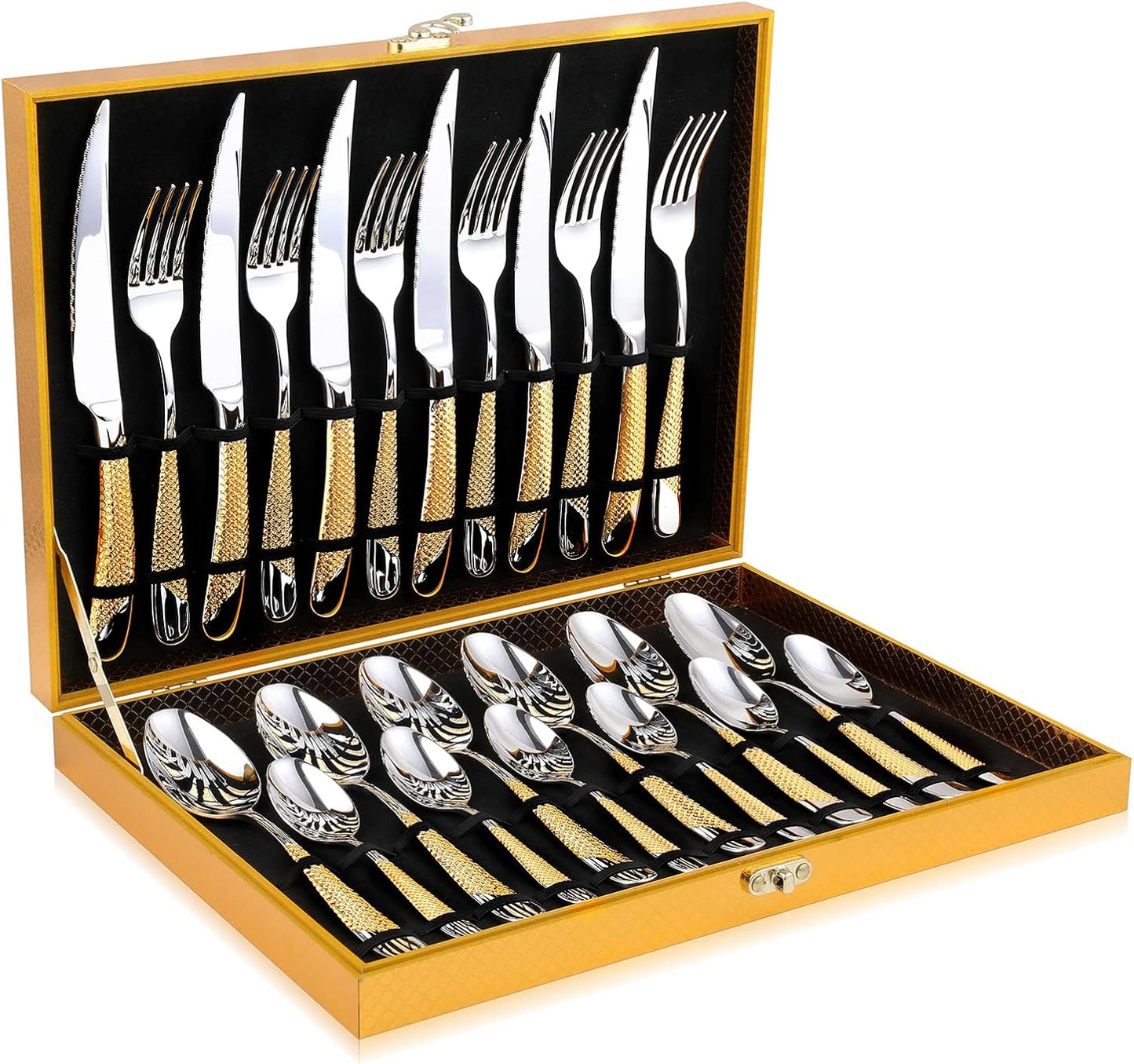 Hammered Silver Gold Silverware Set for Elegant Dining Experience