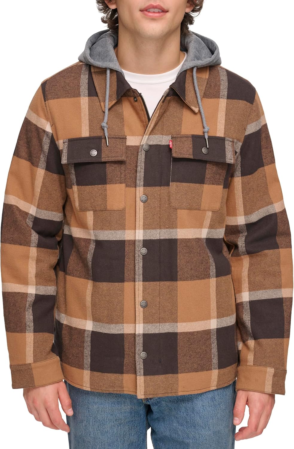 Levi's Plaid Sherpa Lined Hooded Shirt Jacket for Men