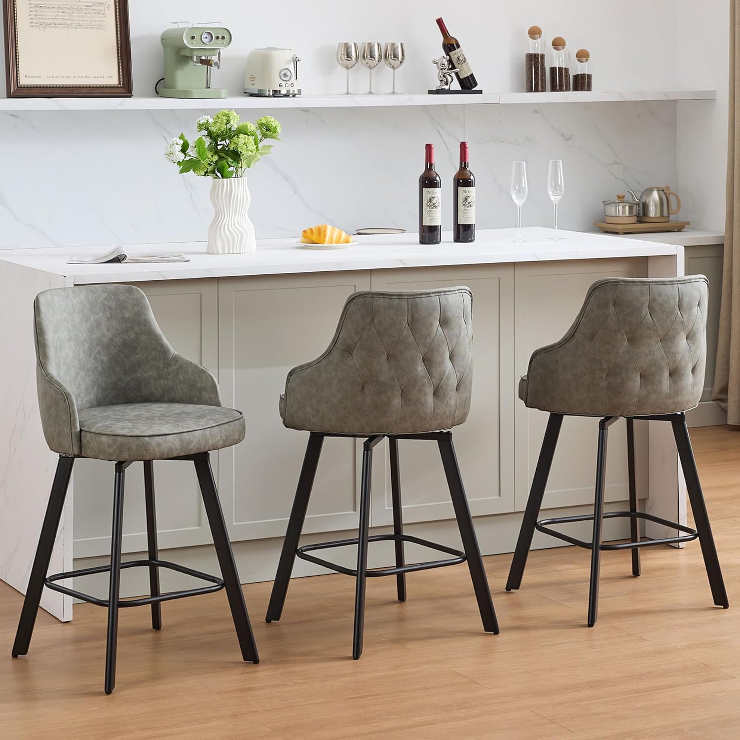 Stylish 26 Swivel Counter Height Bar Stools Set of 3 for Home