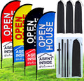 Open House Flags 4 Pack 7 x 5.4 ft Feather Banner Signs - Portable