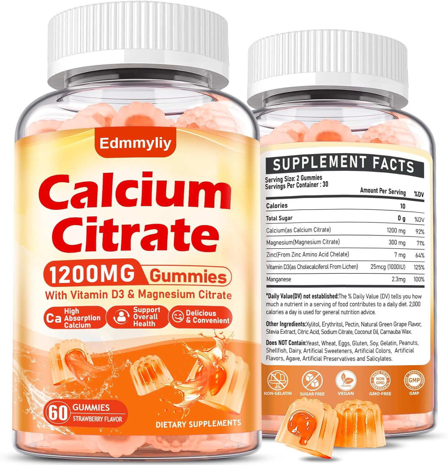 Calcium Citrate Gummies for Adults - Sugar Free & Vegan Friendly