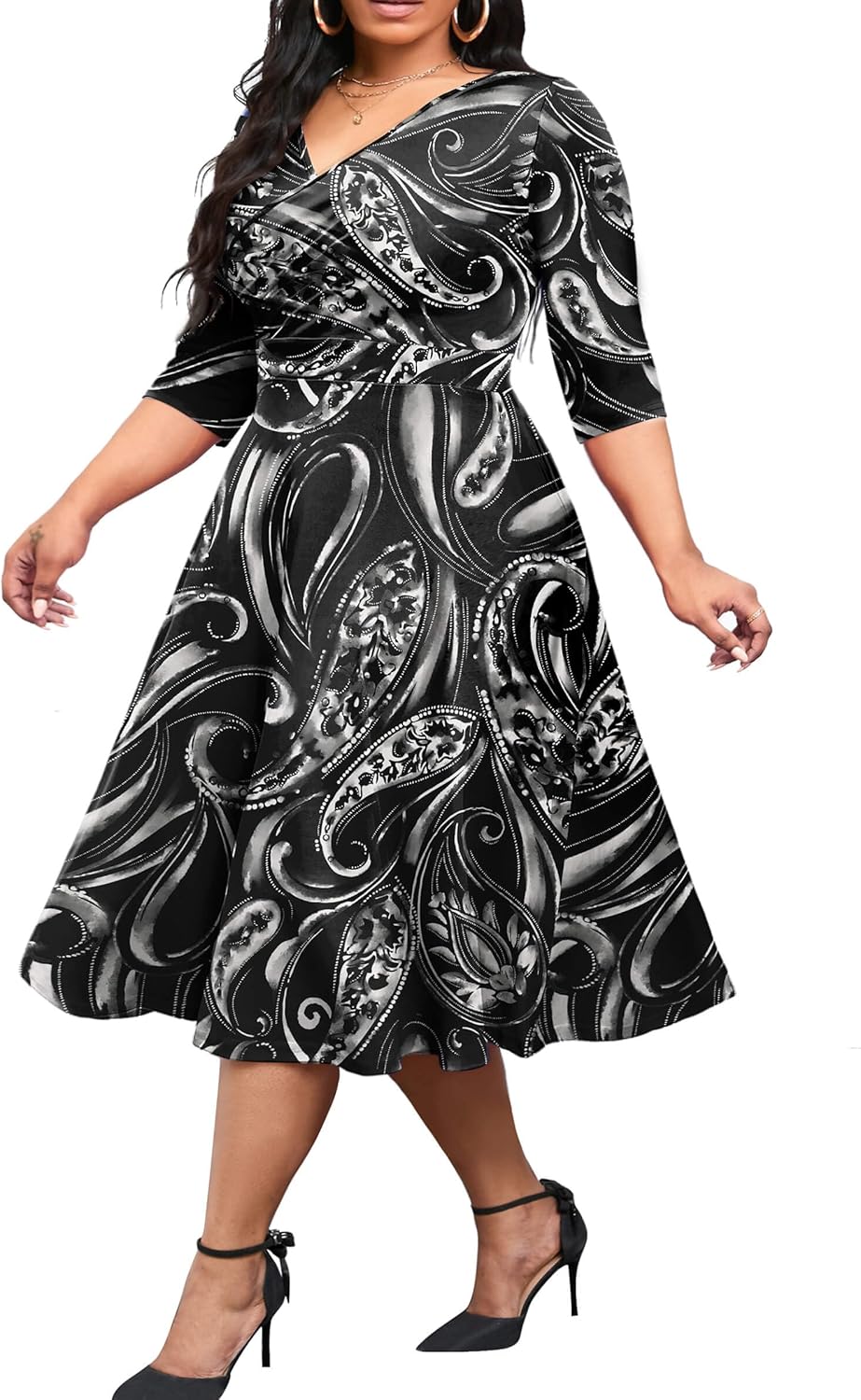 CLOCOR Women's Plus Size Midi Dress for Elegant Casual Wear