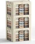 Large Clothes Storage Bins with Metal Frame (3-Pack) - Foldable 66L