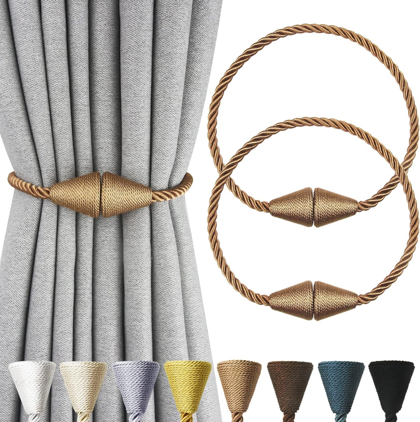 Modern Magnetic Curtain Tiebacks x2 - Easy Drape Holdbacks