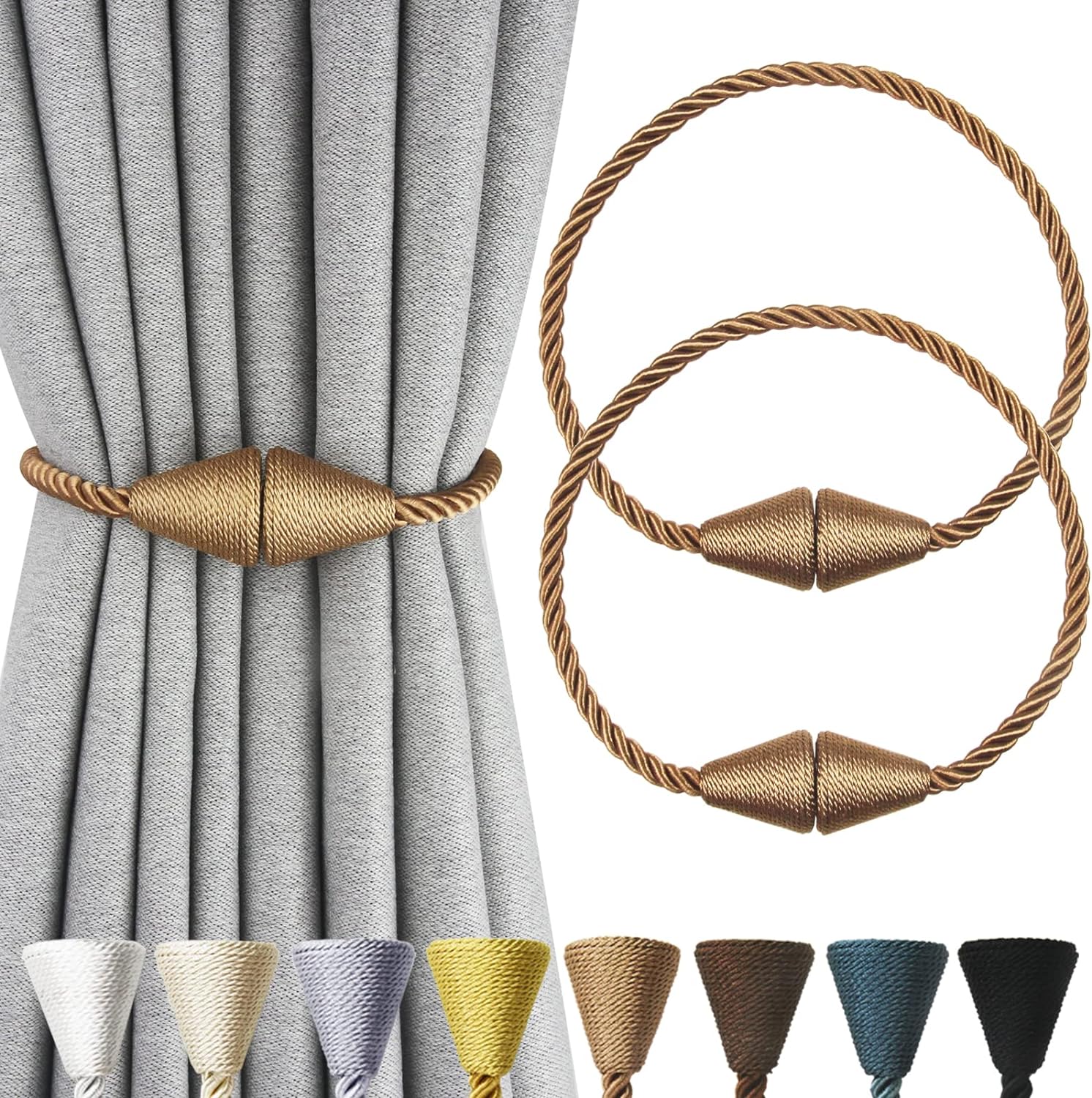 Modern Magnetic Curtain Tiebacks x2 - Easy Drape Holdbacks