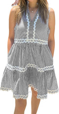 Kuraki Women's Cute Sleeveless Rickrack Tiered Striped Dress - Breezy