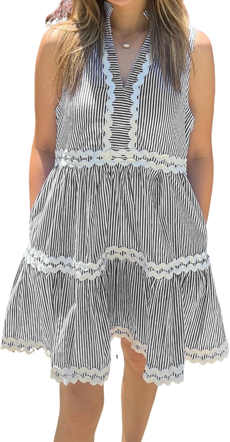 Kuraki Women's Cute Sleeveless Tiered Striped Dress Review