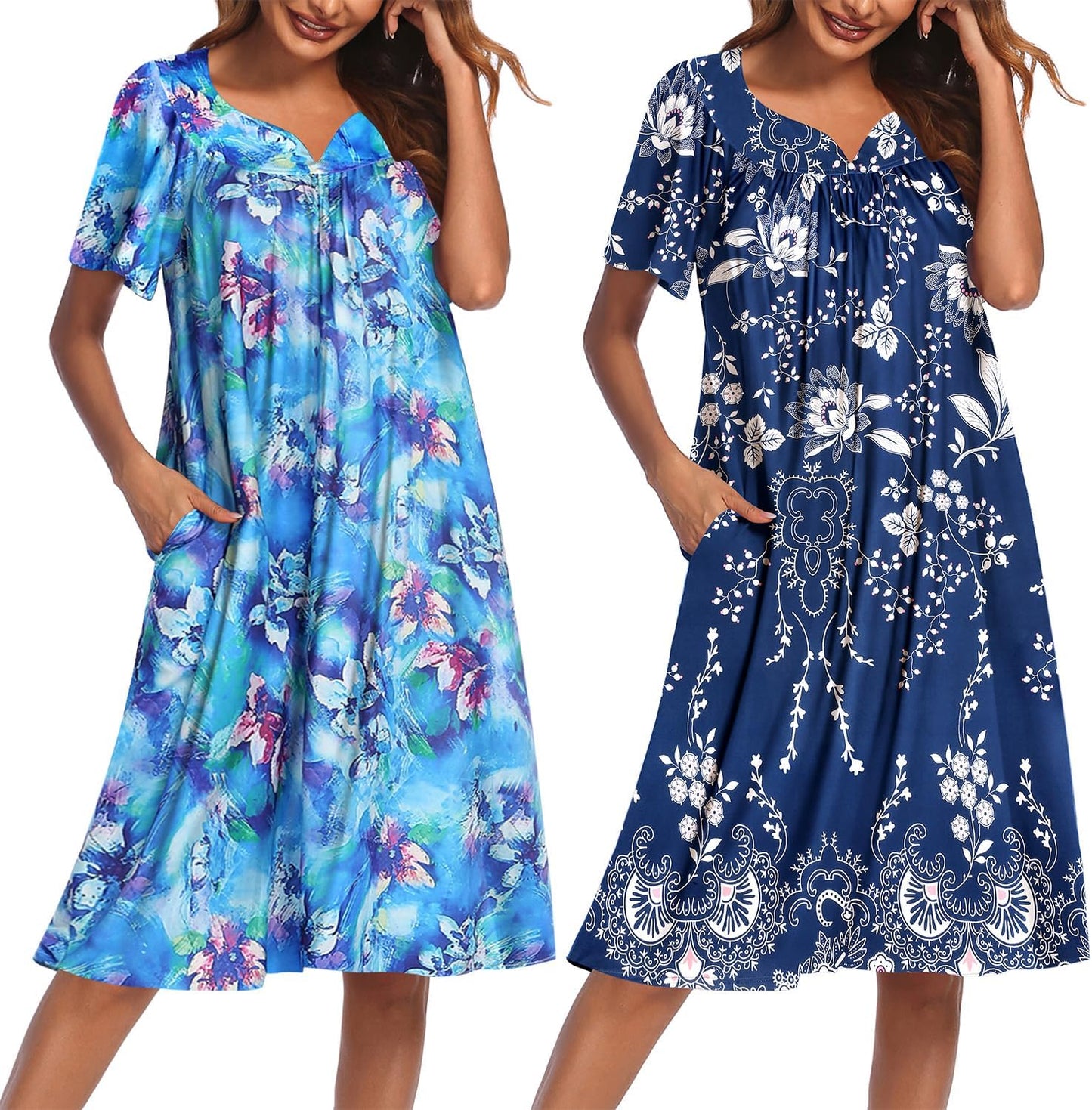 Ekouaer 2 Pack House Dresses with Pockets for Women