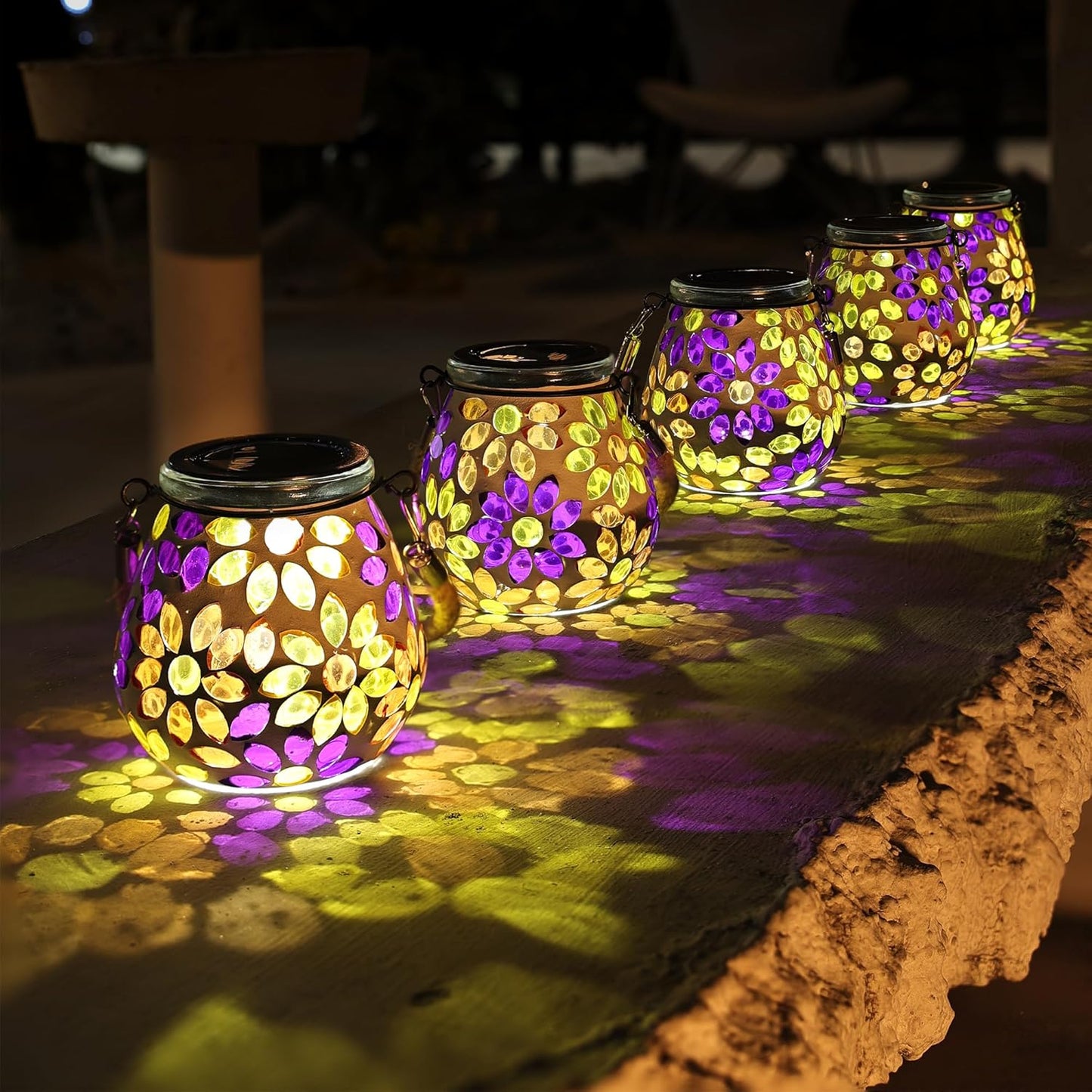 Mosaic Solar Lanterns for Outdoor Decor - Petal Mirage Style