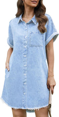 Denim Dress for Women Midi Jean Shirt Dress Button Down - Casual