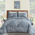 Blue Branch Floral Quilt Set Queen Size - Lightweight All-Season