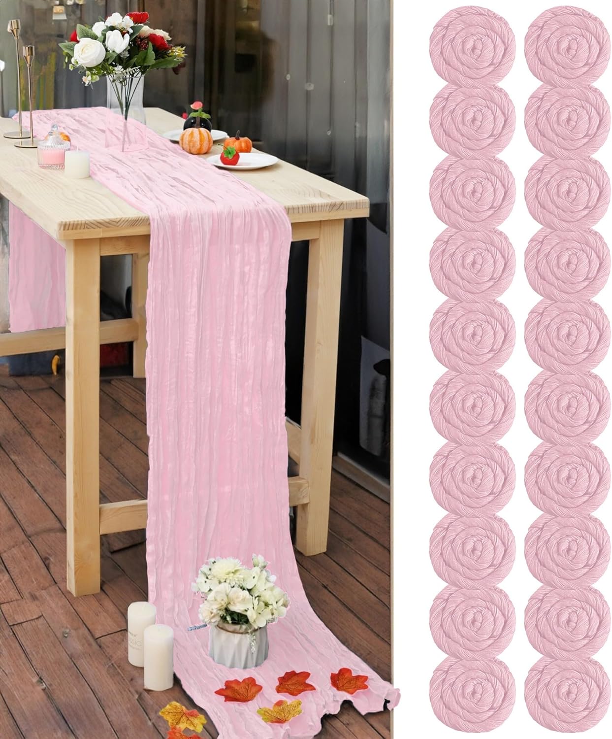 20 Pcs Pink Cheesecloth Table Runner for Romantic Events