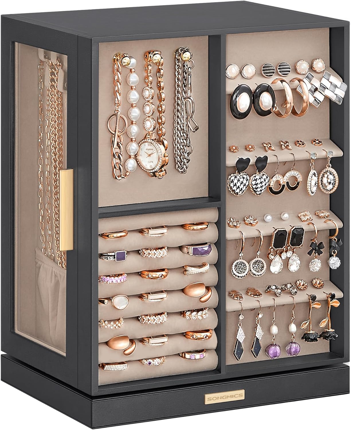 360 Rotating Jewelry Box with 5 Drawers for Elegant Storage