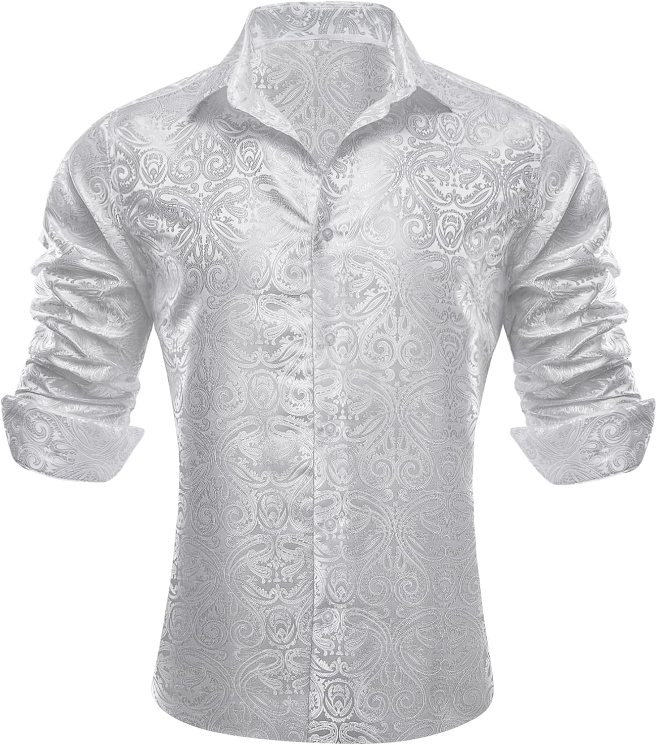 Barry.Wang Men Dress Shirts Paisley 70s Disco Silk Tops